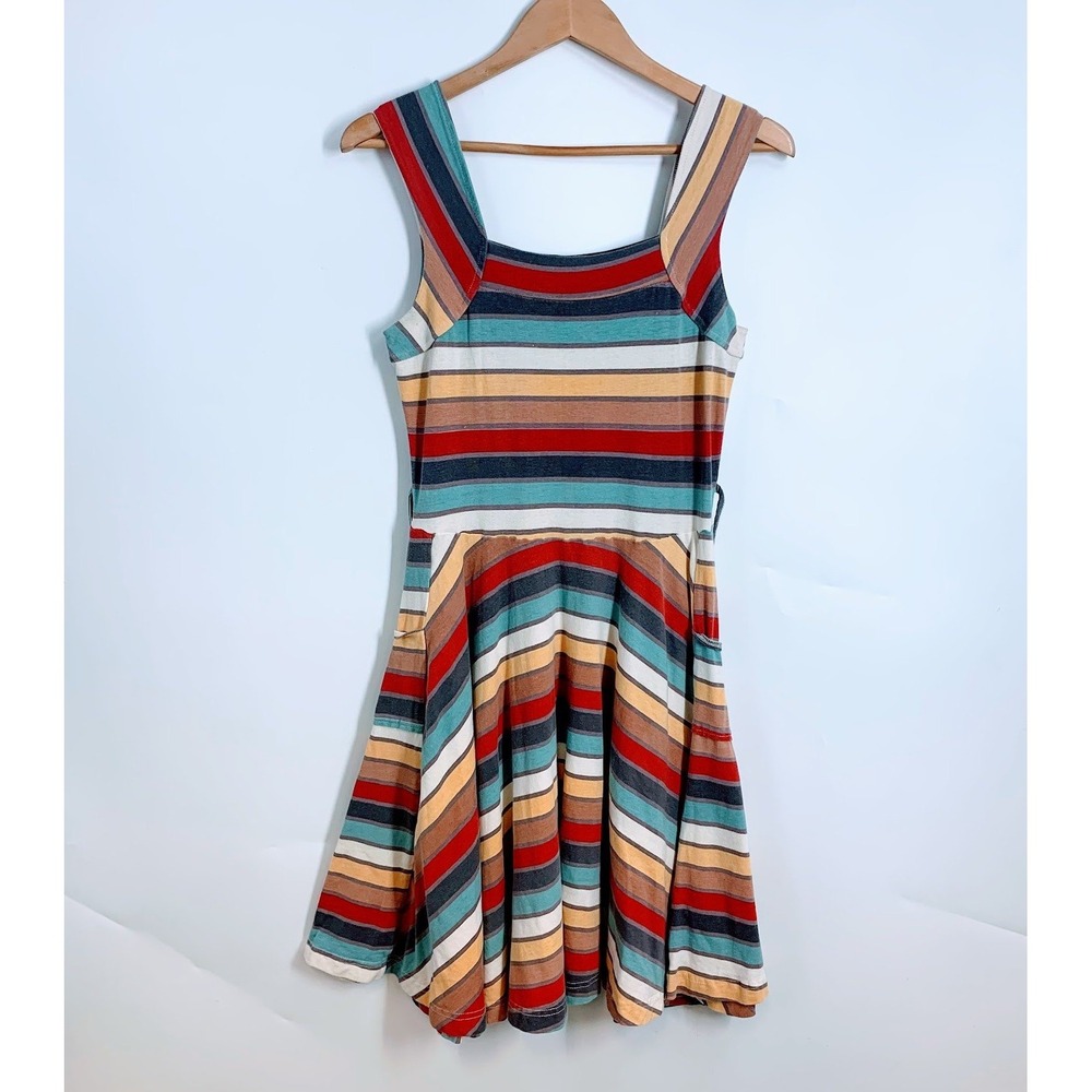 Effie's Heart Striped Fit and Flare‎ Dress Multicolor Square Neck Sleeveless XS